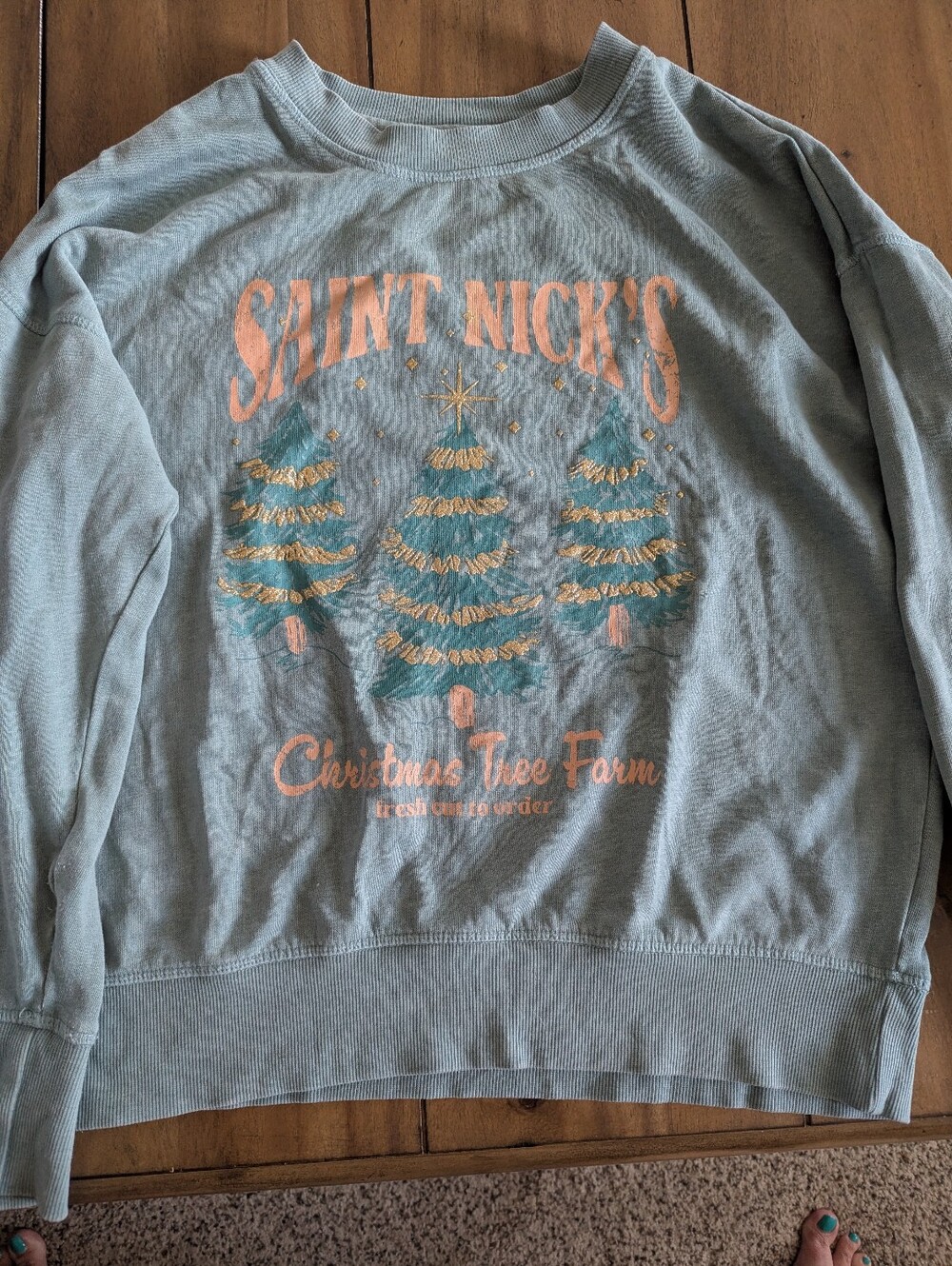 Saint Nick's Christmas Tree Farm Graphic Sweatshirt - Seafoam Green.
